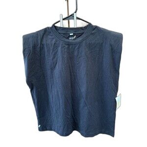 Pheel Women Sleeveless Padded Shoulder Black Crew Neck USA Muscle Tank Top L New